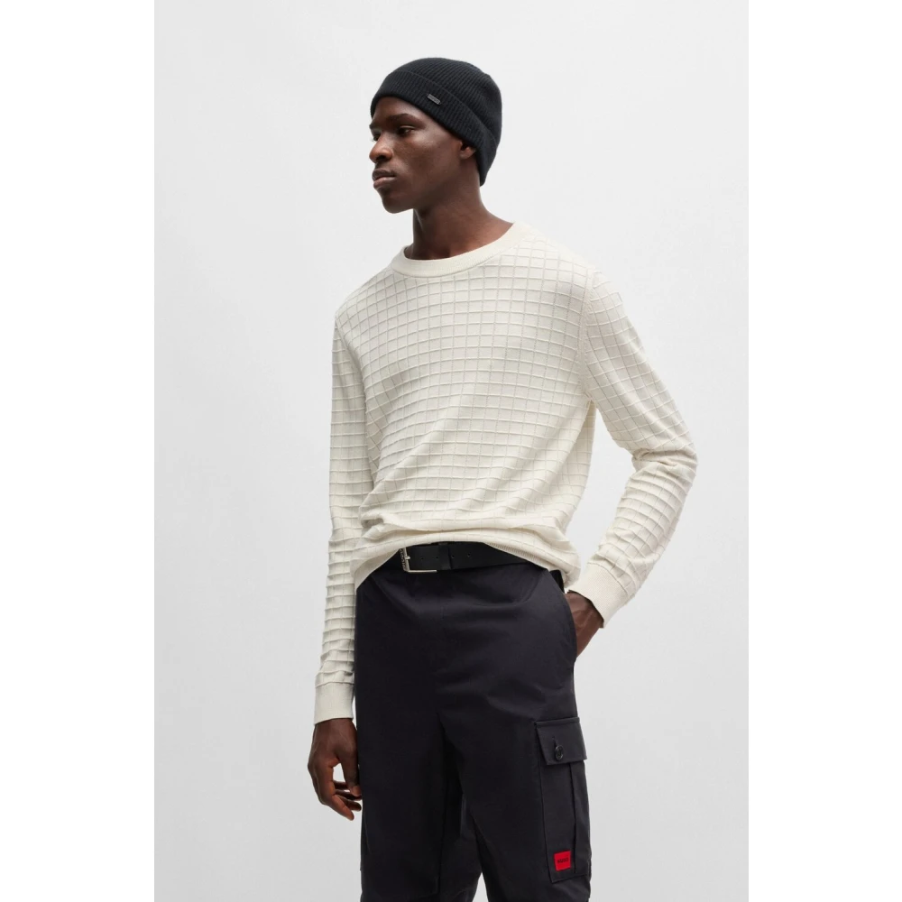 Hugo Boss Casual katoenen trui met ruitpatroon White Heren