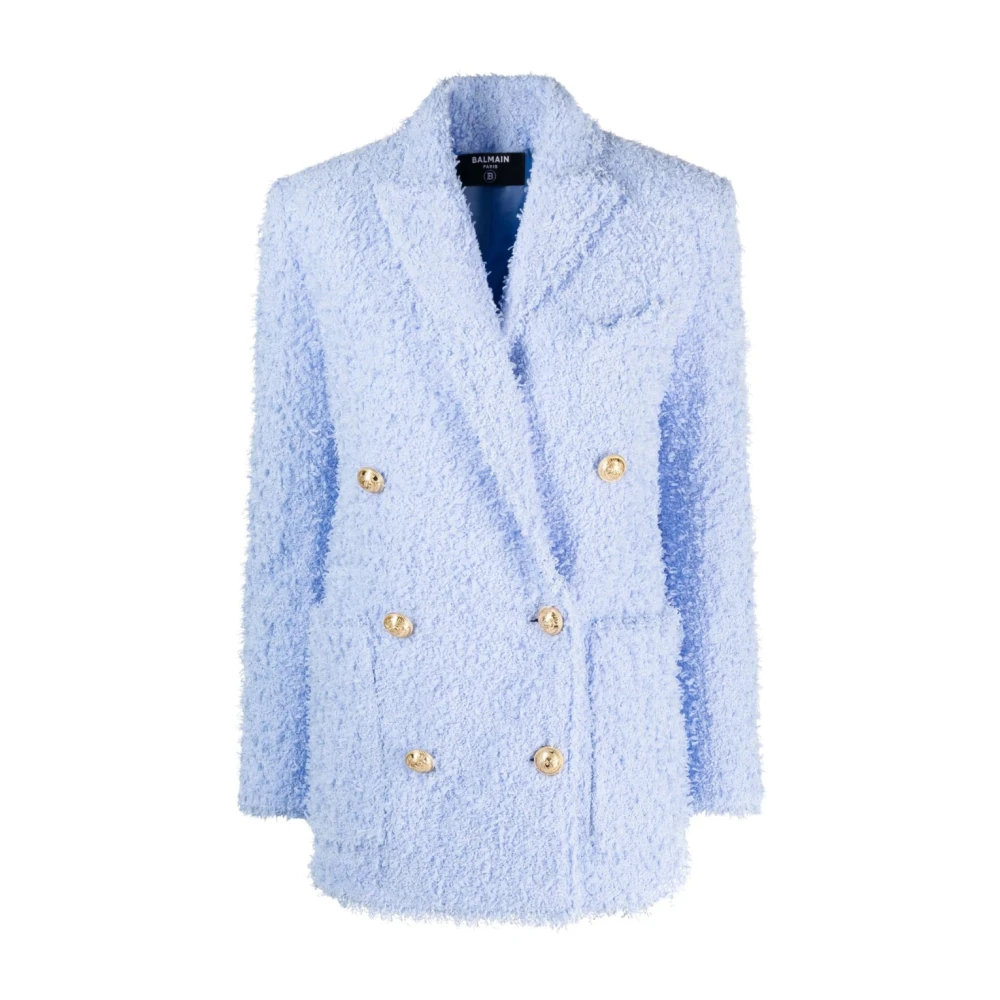 Balmain Blå Tweed Casual Blazer Blue, Dam