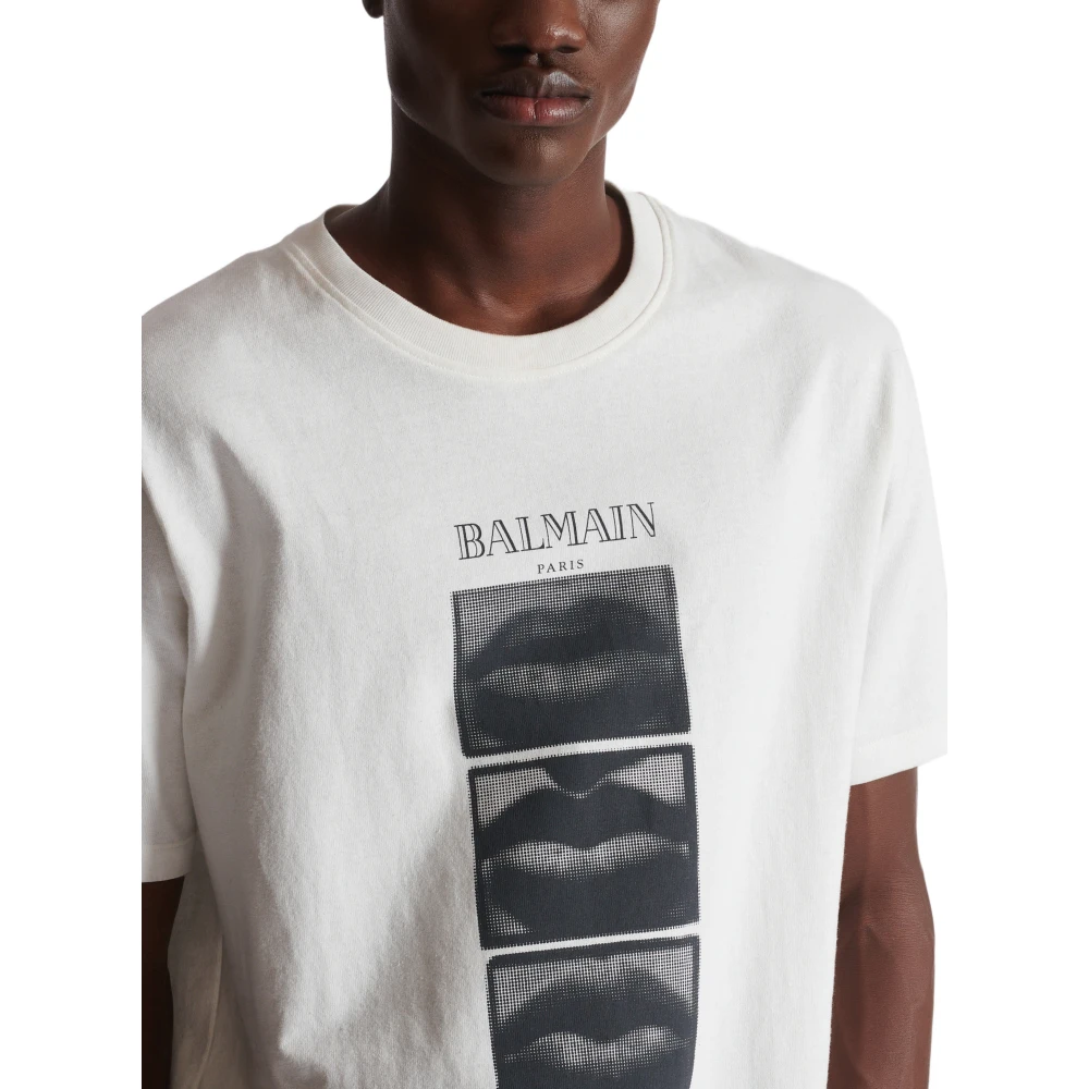 Balmain T-shirt met vintage Balain Lips print White Heren
