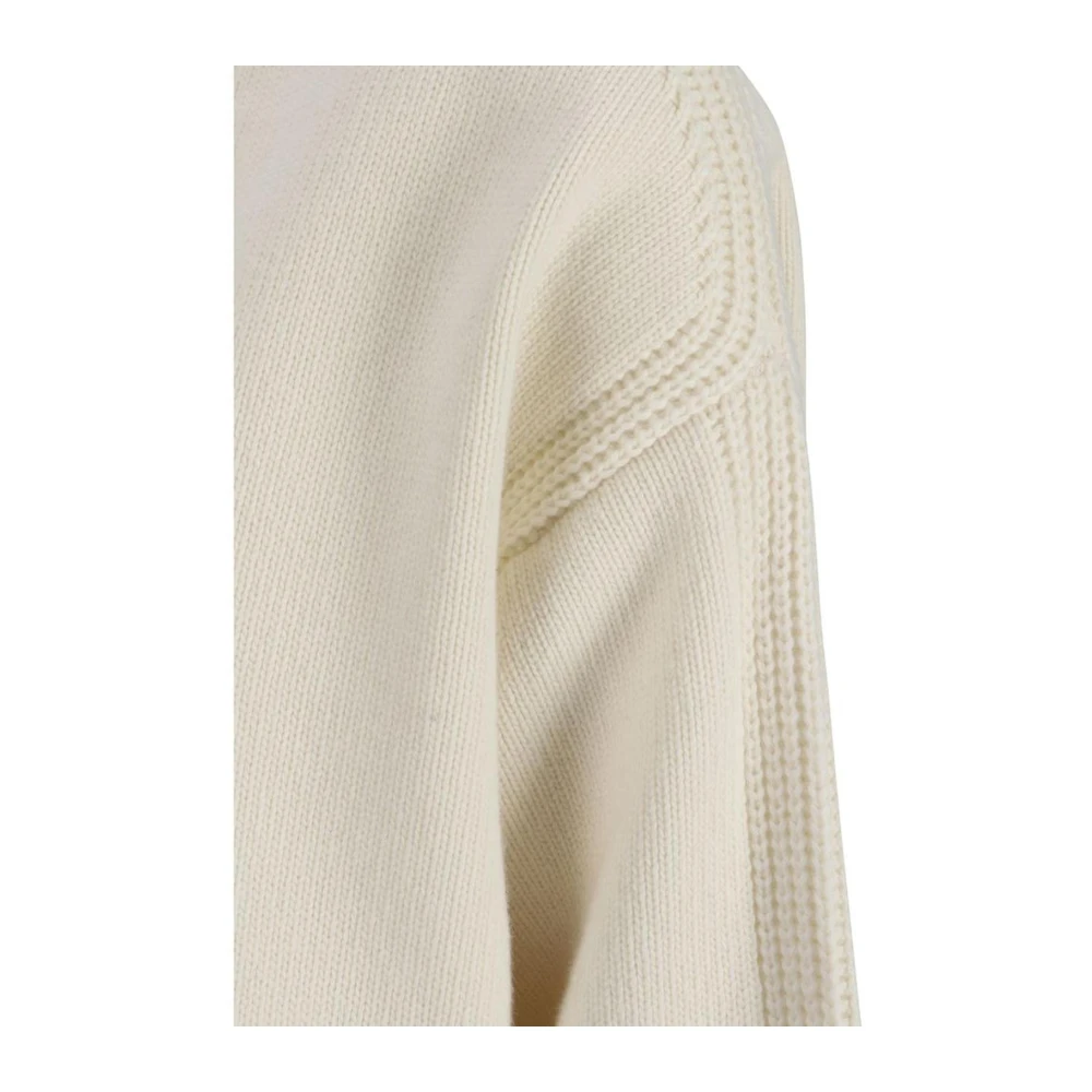Sa Su Phi Geribbelde Merinowol V-hals Sweater Beige Dames