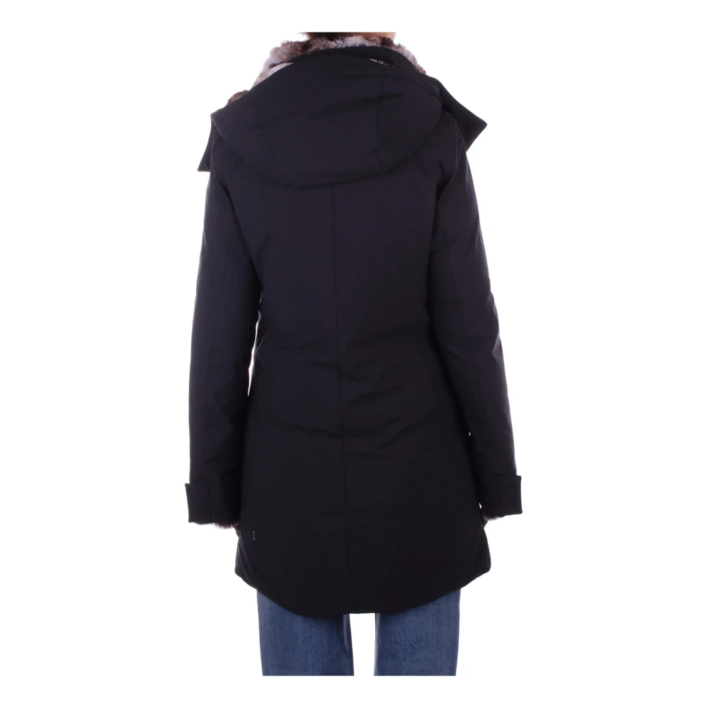 Save The Duck Zwarte jas met capuchon rits knoop zakken Black Dames