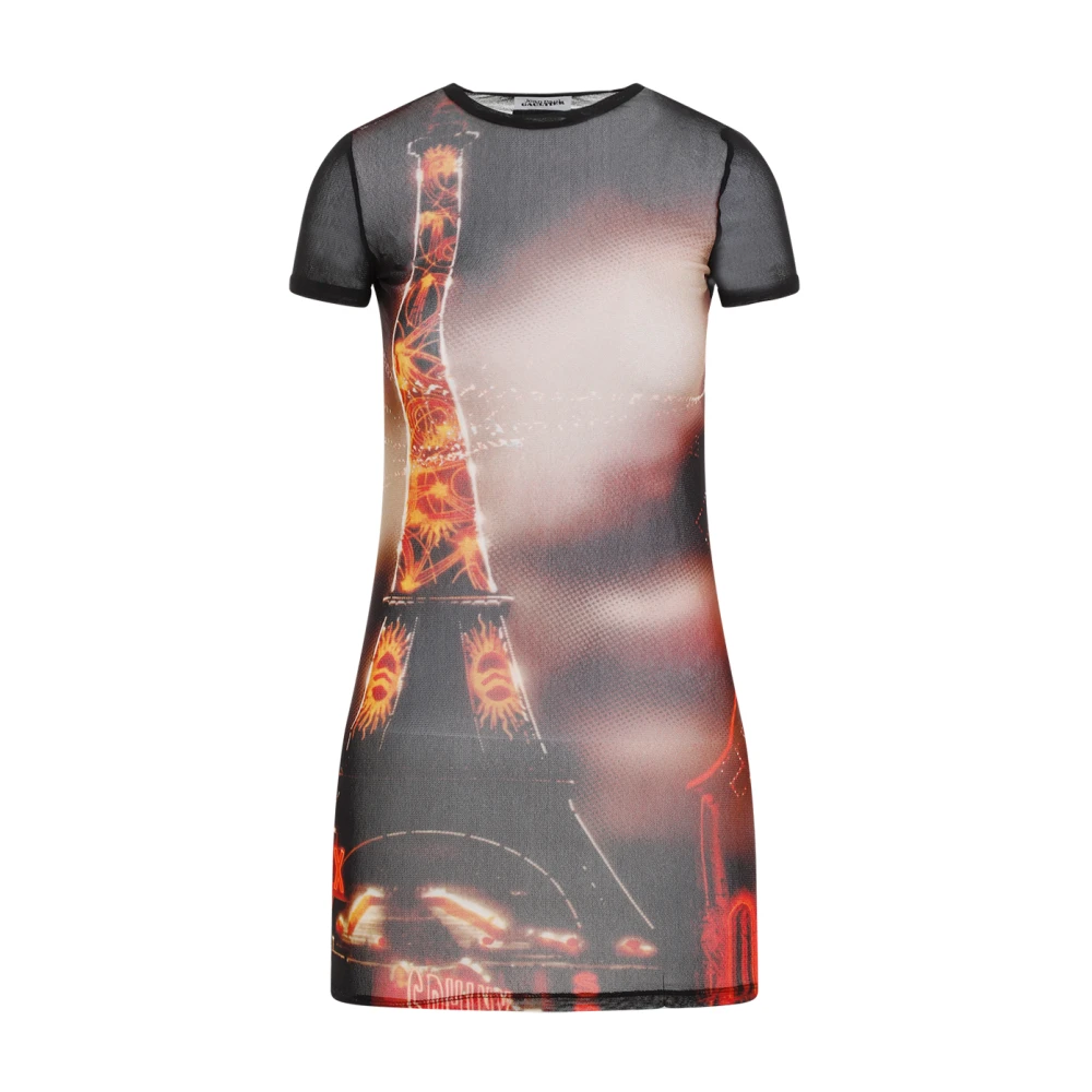 Jean Paul Gaultier Zwarte Mesh Mini Jurk Pigalle Print Multicolor Dames