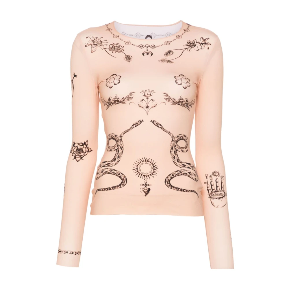 Marine Serre Beige Tattoo Print Crew Neck Top Beige Dames