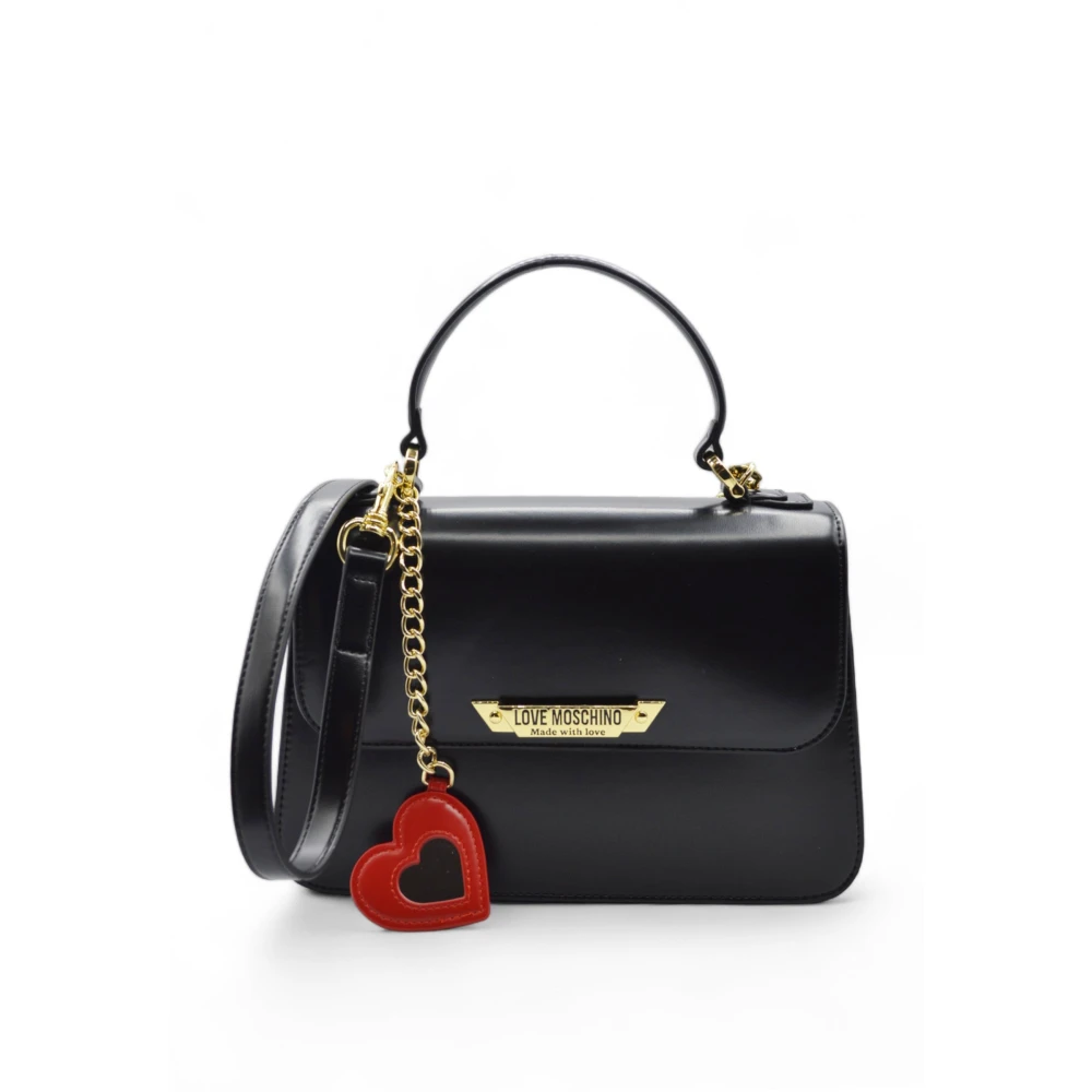 Love Moschino Iconische Schoudertas Glanzende Hartketting Black Dames
