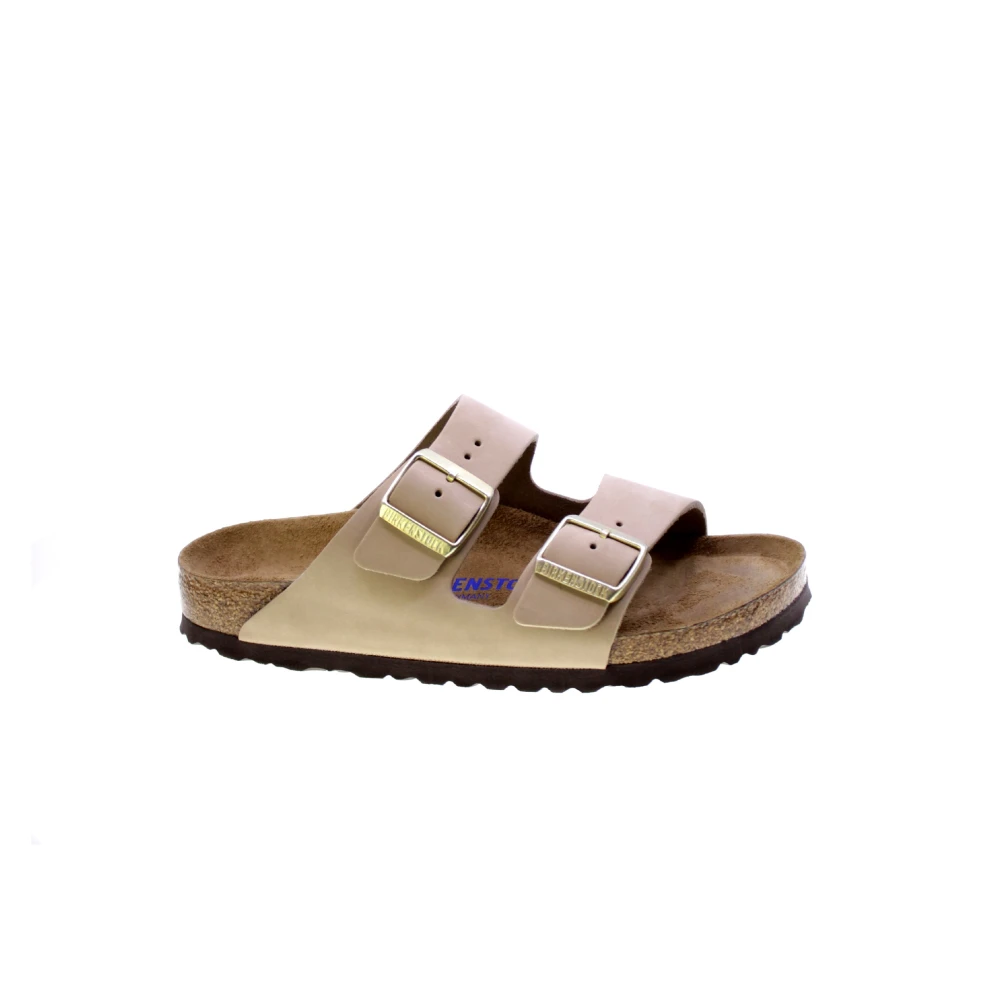 Birkenstock Anatomiska lädersandaler i sandfärg Beige, Dam