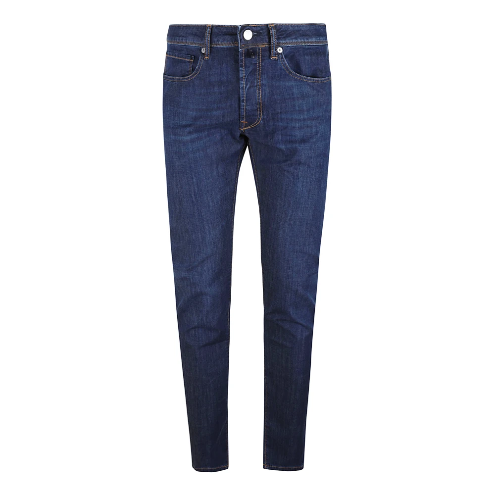 Incotex Men's Blue Slim Fit Jeans, W38, Stretch Denim Jeans With Suede Patch