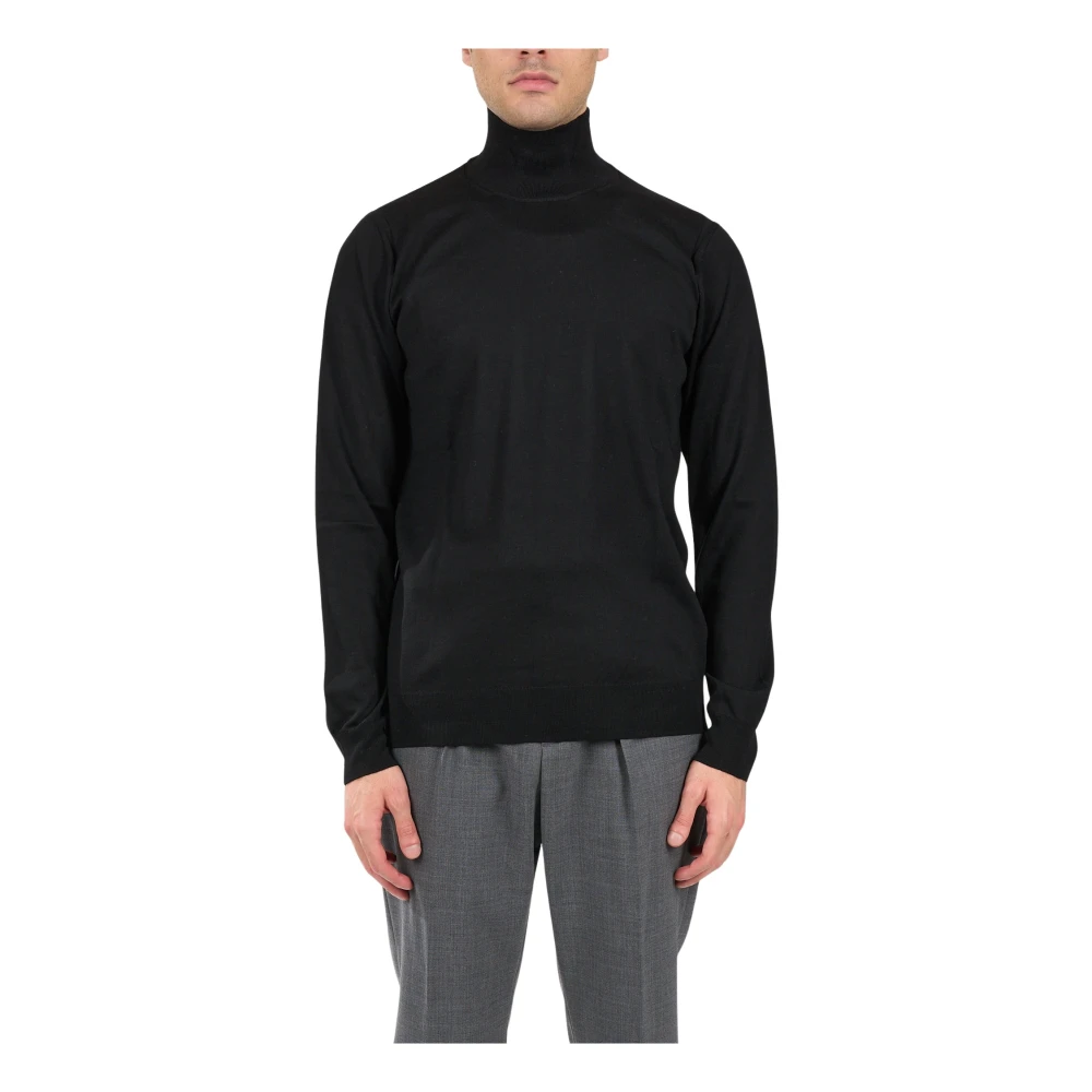 Paolo Pecora Svart Räfflad Hög Hals Tröja