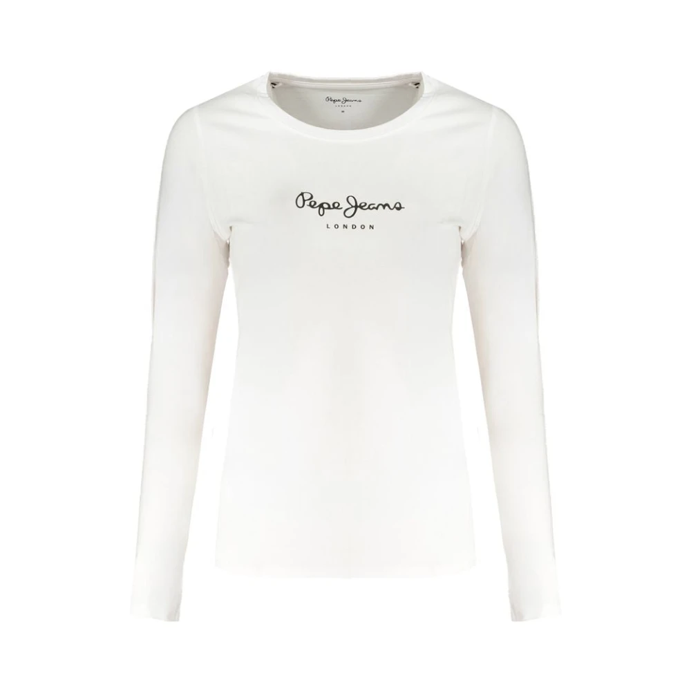 Pepe Jeans Women's White Cotton Logo Print Long Sleeve