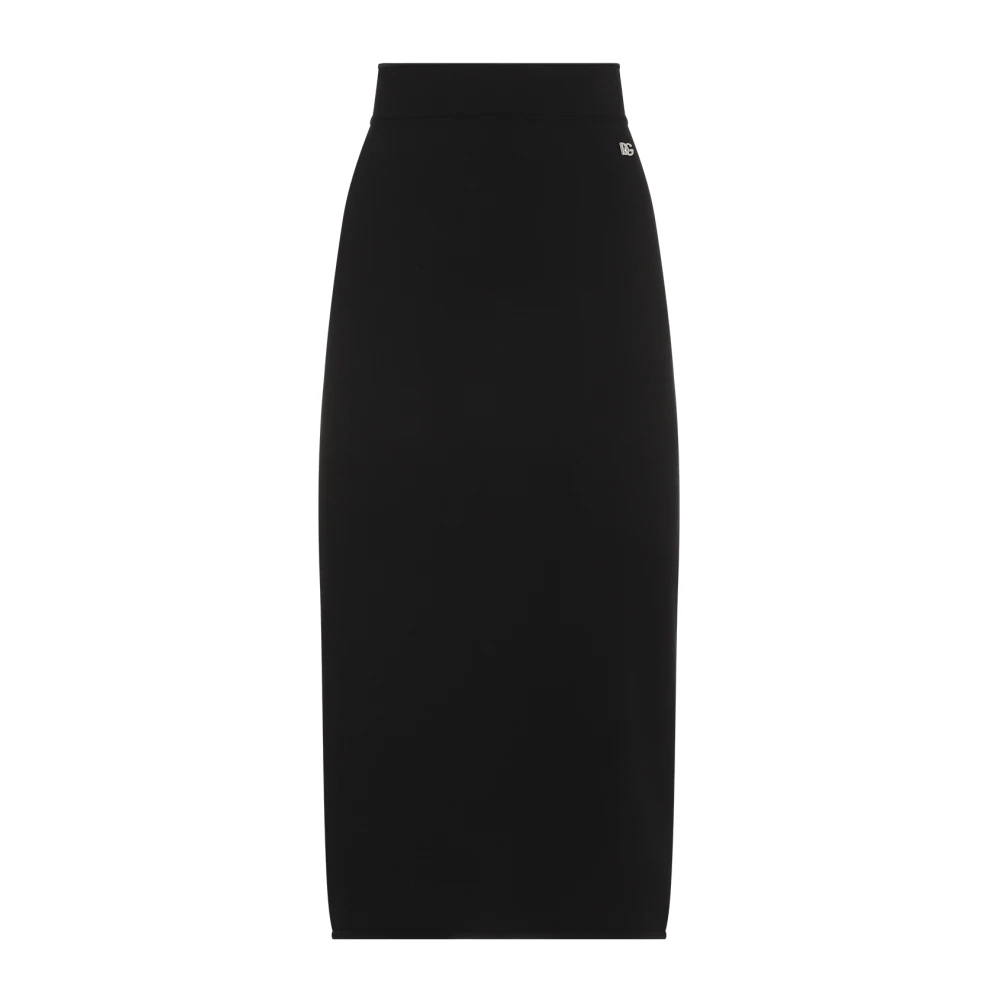 Dolce & Gabbana Elegante Longuette Rok met Metalen Monogram Black Dames