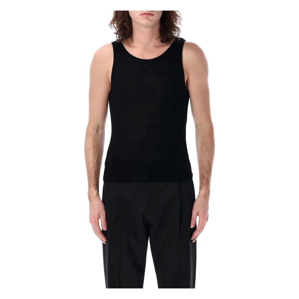 Saint Laurent Zwarte Geribbelde Tanktop Black Heren