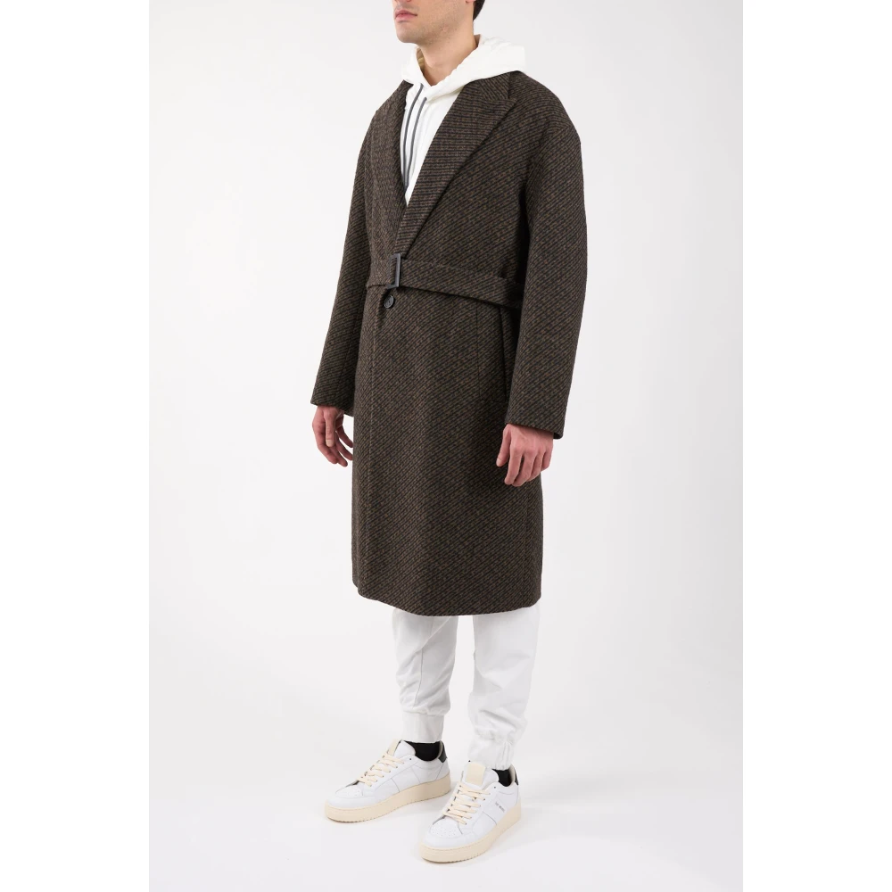 Hevo Wollen jas met riem Brown Heren