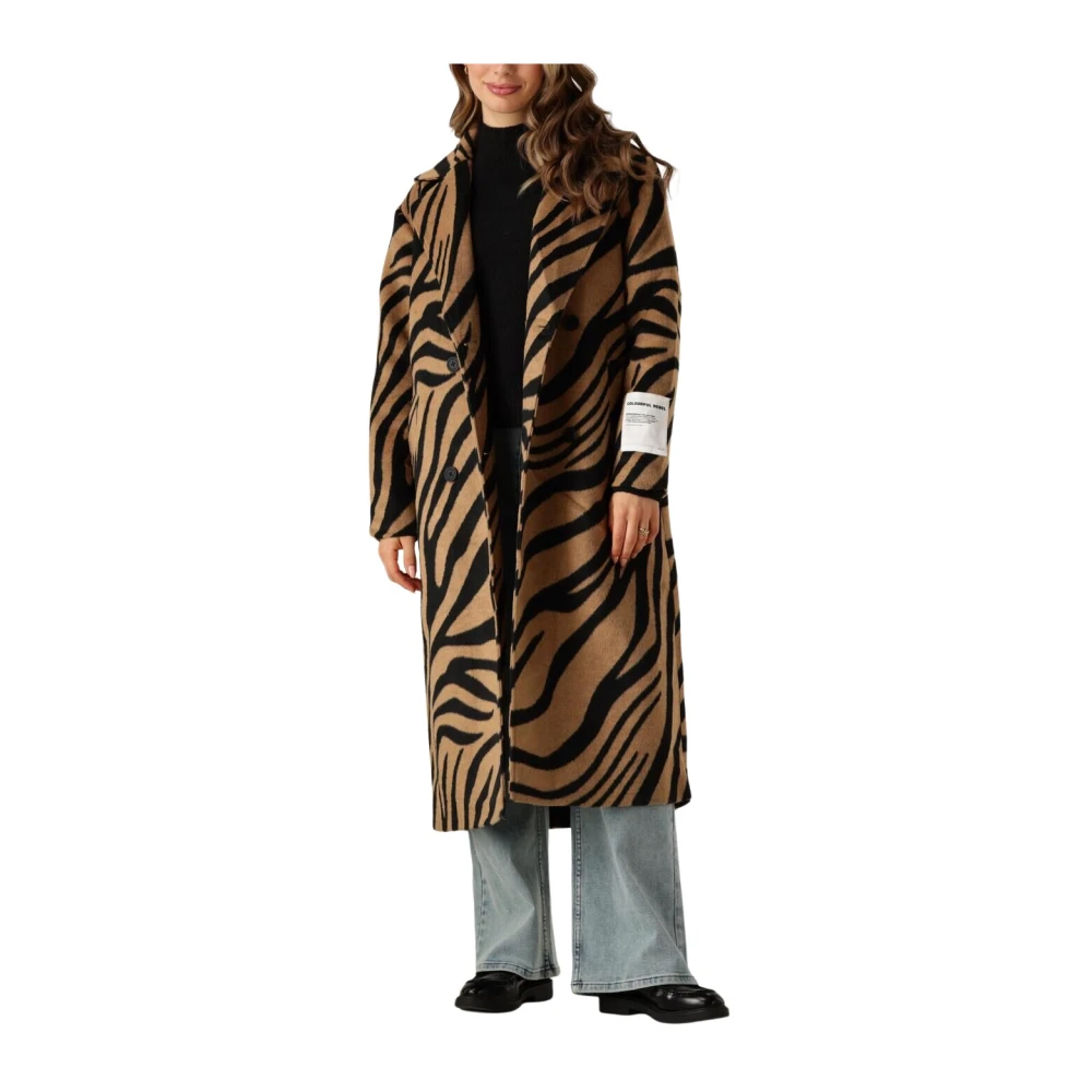 Colourful Rebel Zania Double Breasted Wool Long Coat Brown Dames