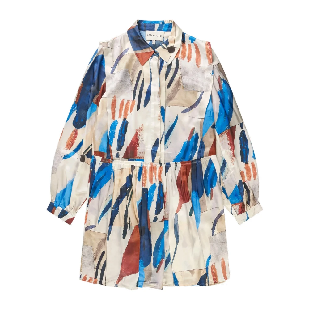 Munthe Mooie Overhemdjurk met Geplooide Taille en Abstracte Print Multicolor Dames