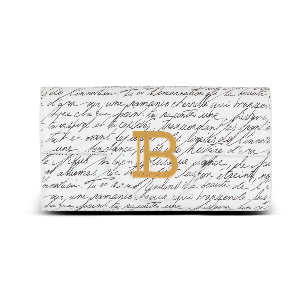 Balmain B-Buzz leren portemonnee met 'Love Letter' print White Dames