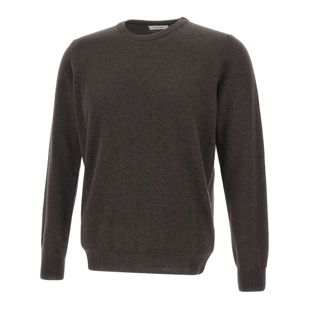 Kangra Men's Brown Round-Neck Knitwear, Xl, Shaved Crew Neck Wool Jumper
