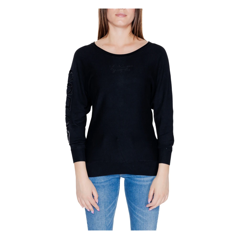 Guess Zwarte Gebreide Ronde Hals Trui Black Dames