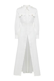 Weiße Maxi-Hemd-Kleid mit klassischem Kragen