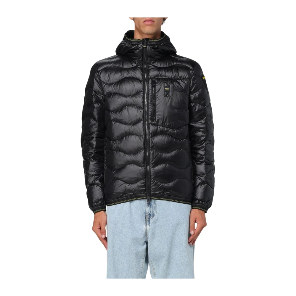 Blauer Herren Schwarz Wellen Stil Steppjacke