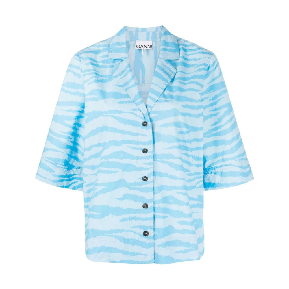 Ganni Katoenen shirt met print Blue Dames