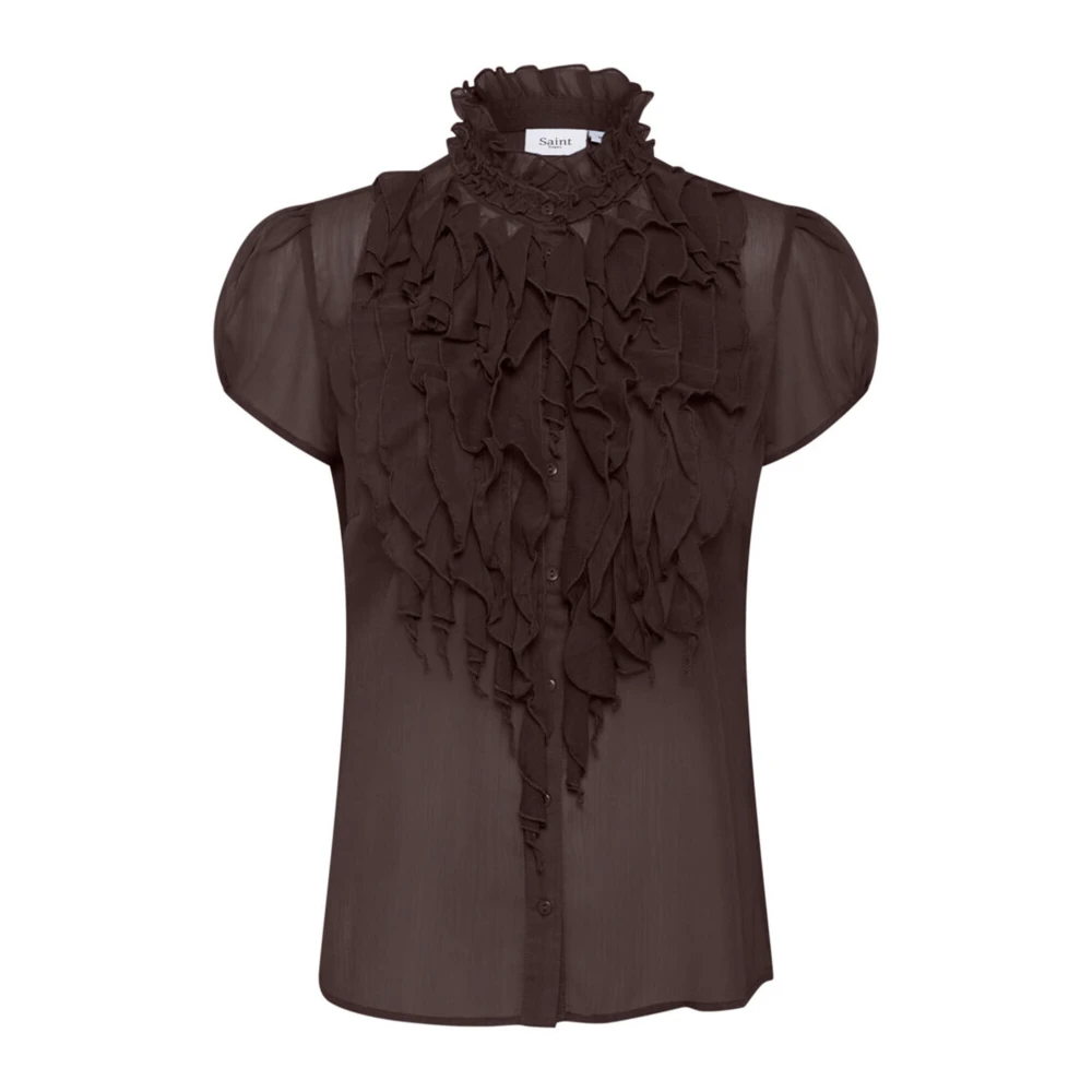 Saint Tropez Crinkle SS Shirt Donker Eiken Brown Dames