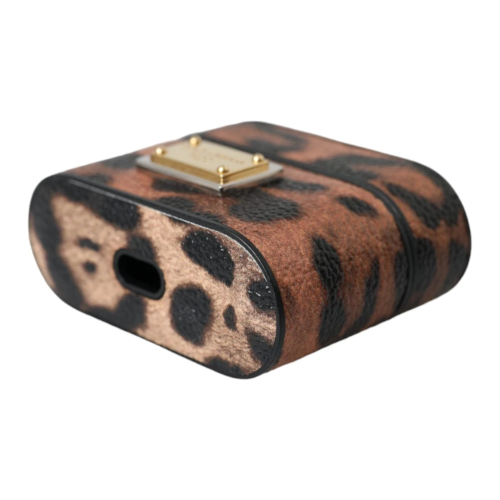 Dolce & Gabbana Luipaard Kalfsleer Logo Airpods Hoesje Brown Unisex