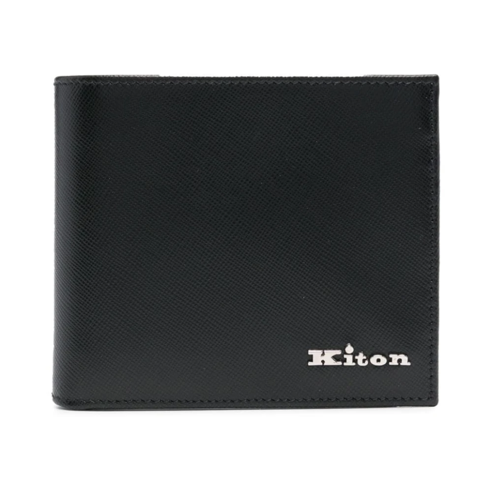 Kiton Gestructureerde Leren Bi-Fold Tas Black Heren