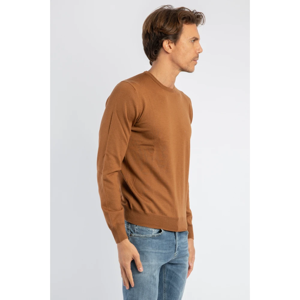 Gran Sasso Slim Fit Merino Wol Crewneck Sweater Brown Heren