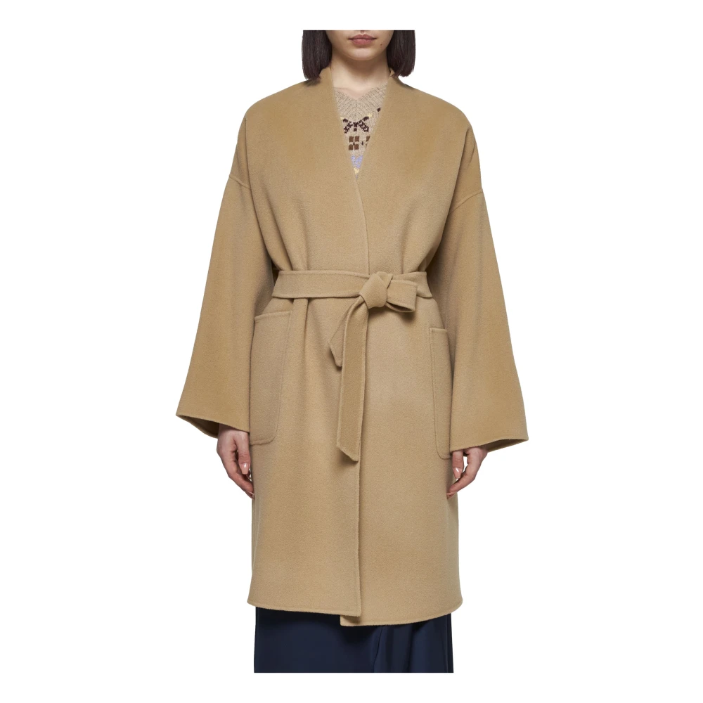 Max Mara Weekend Eris Beige wollen jas met riem Beige Dames