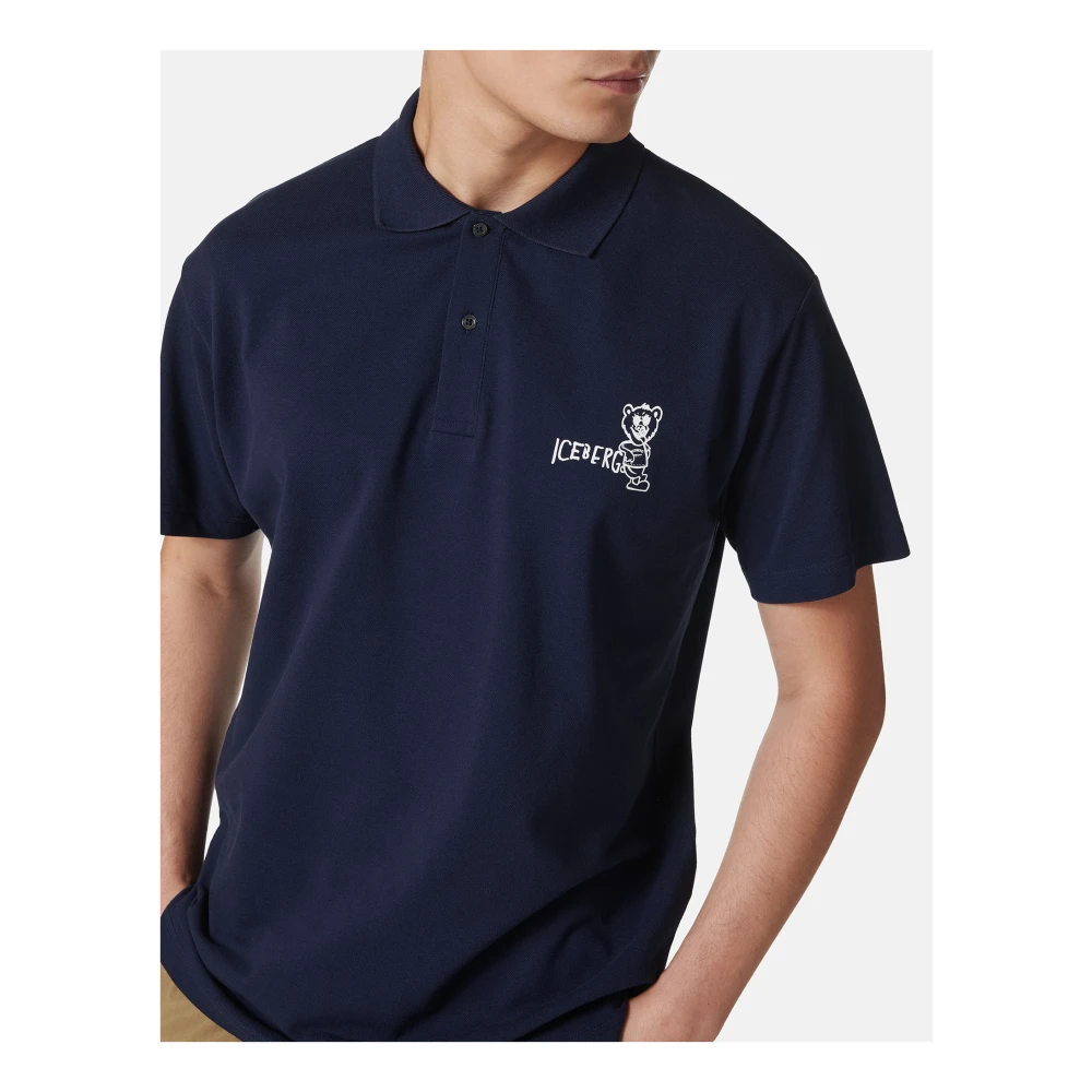 Iceberg Blauwe piqué polo met berenprint Blue Heren