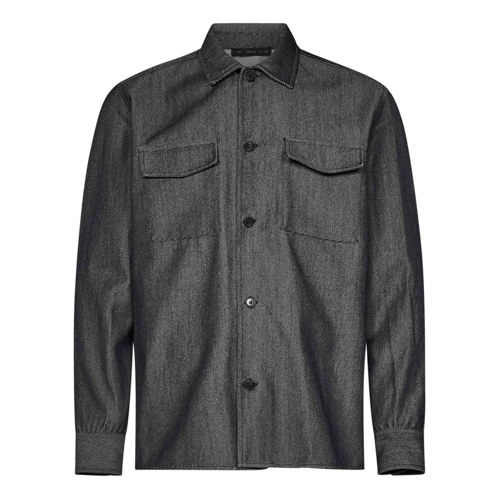 Low Brand Grijze Wol Denim Overshirt met Klepzakken Gray Heren