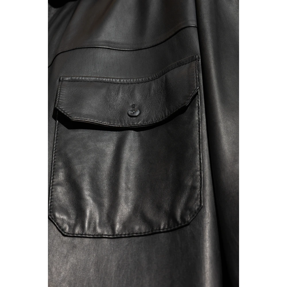Emporio Armani Leren shirt Black Heren