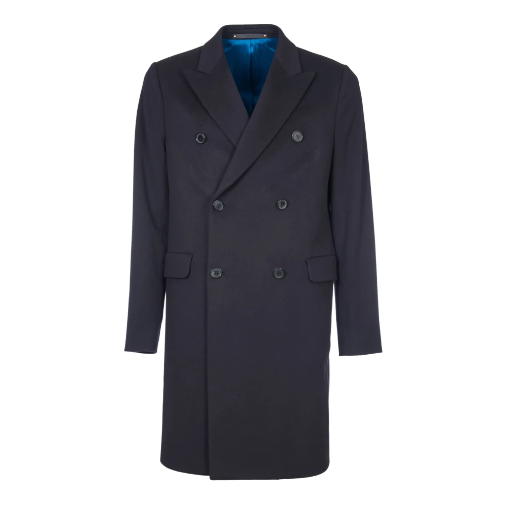 PS By Paul Smith Blauwe Dubbelrijige Wol Kasjmier Jas Blue Heren