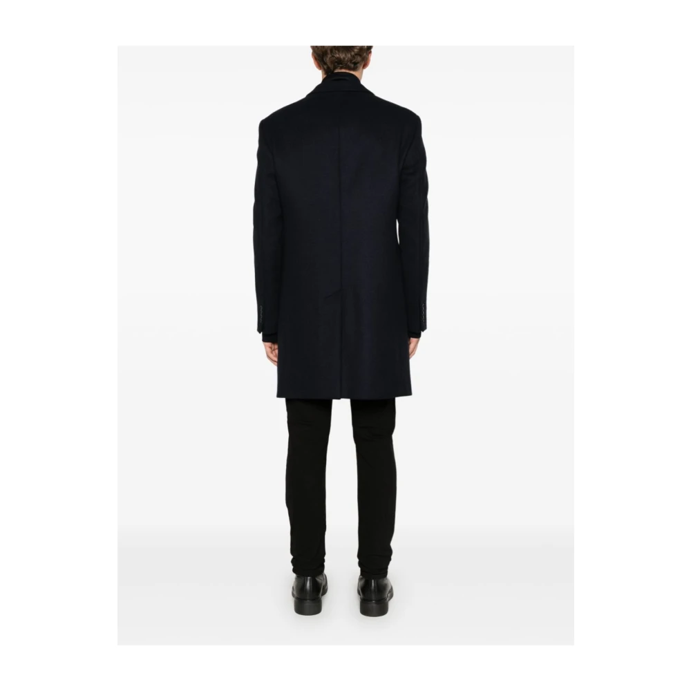 Emporio Armani Blauwe Wollen Blend Gelaagde Jas Blue Heren