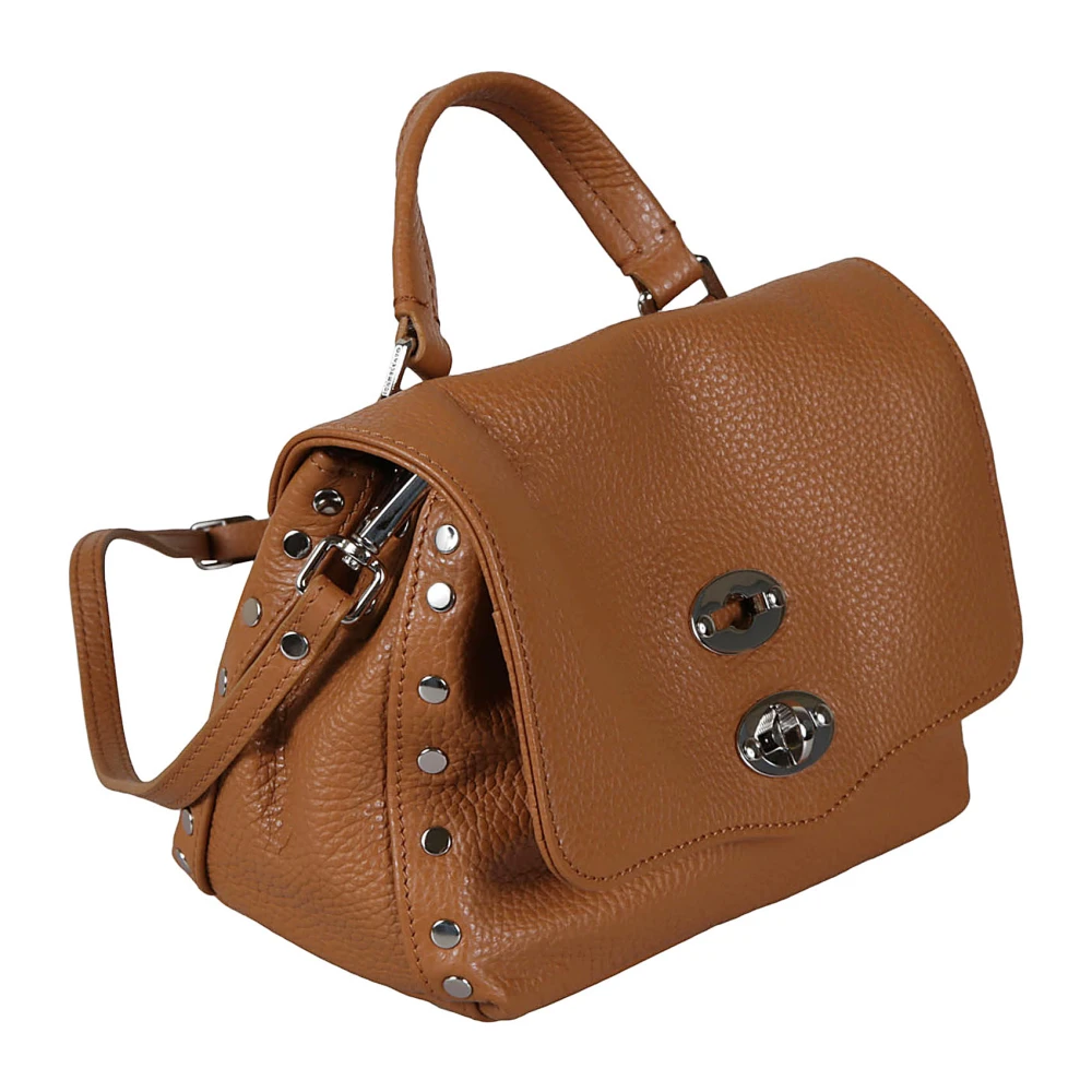 Zanellato Zwarte leren Twist Lock Schoudertas Brown Dames