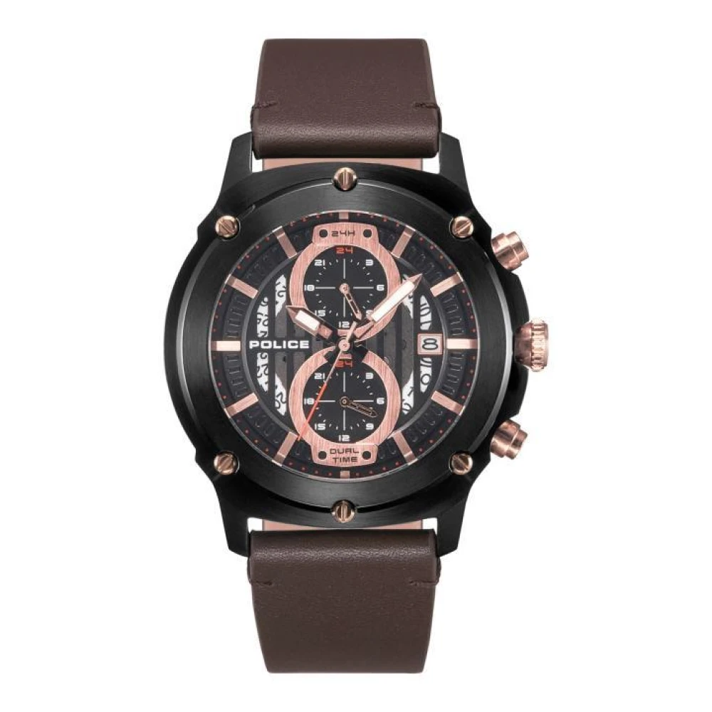 Police Black Watches, Male, One Size, Mens Watch Brown Leather 46Mm Lulworth Pl.15917jsb-02A