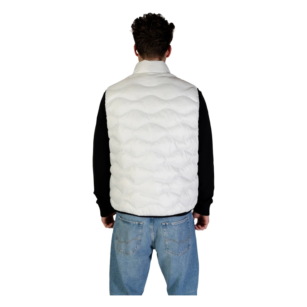 Blauer Witte Zip Gilet met Zakken White Heren