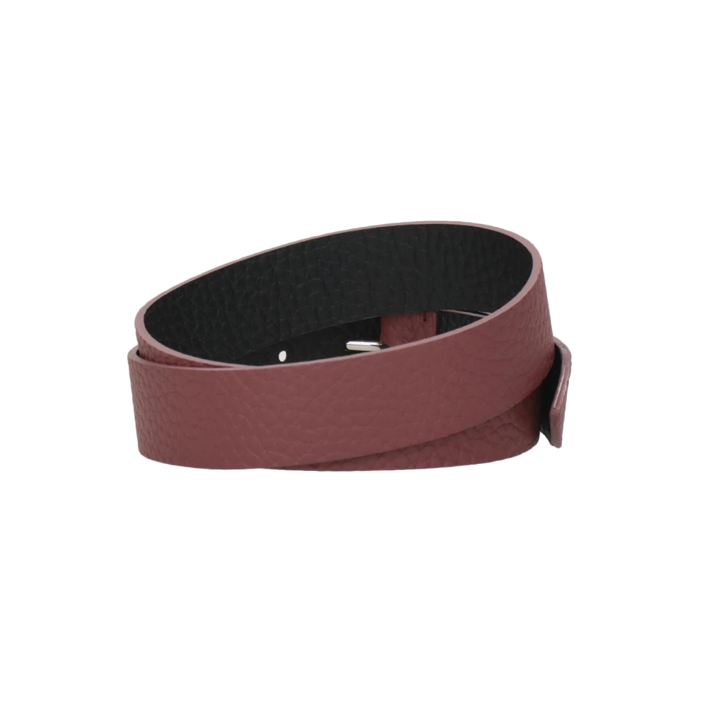 Orciani Grained Leather Reversible Belt with Oval Buckle Brown Dames