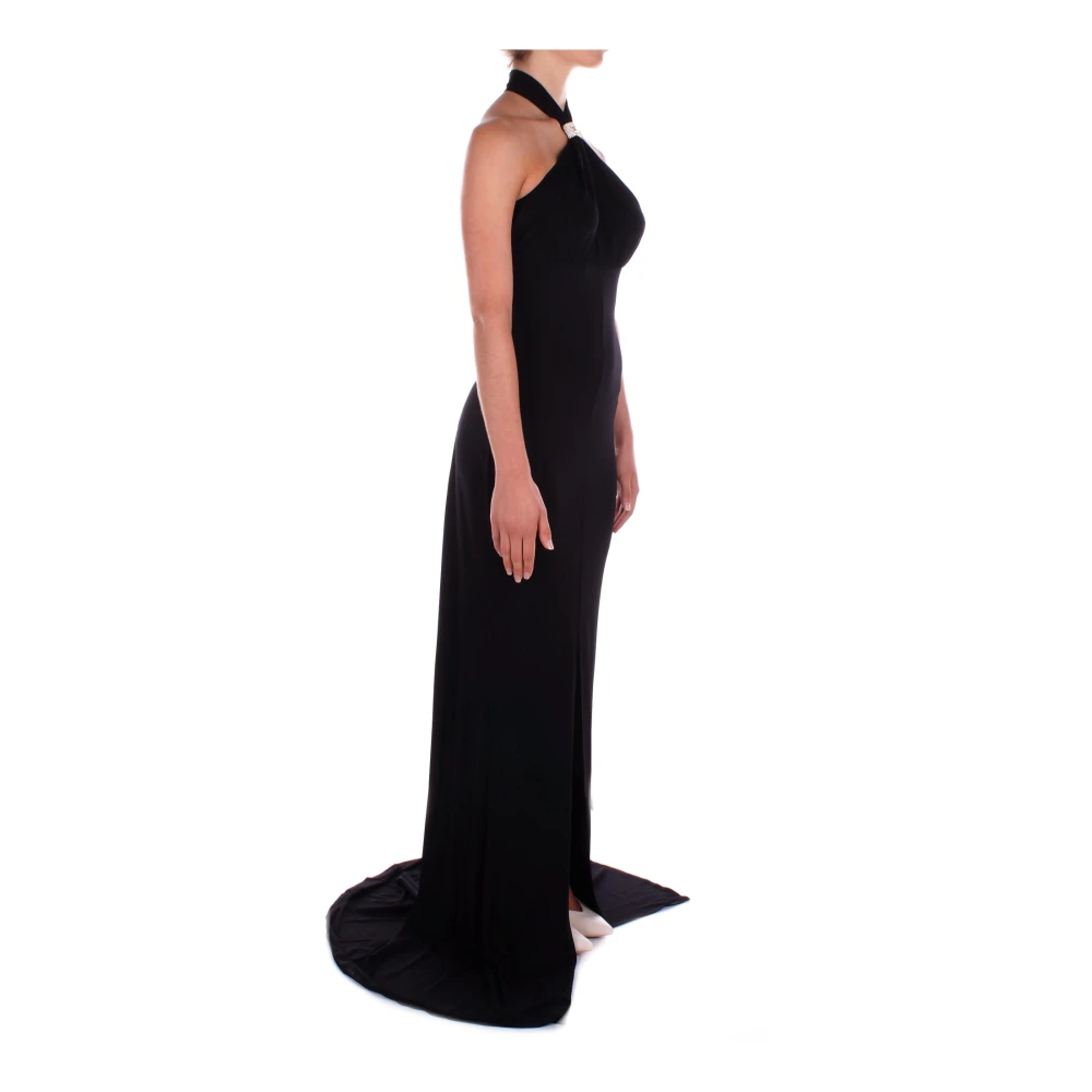 Elisabetta Franchi Rode Loper Zwarte Jurk met Dij-Hoge Split Black Dames