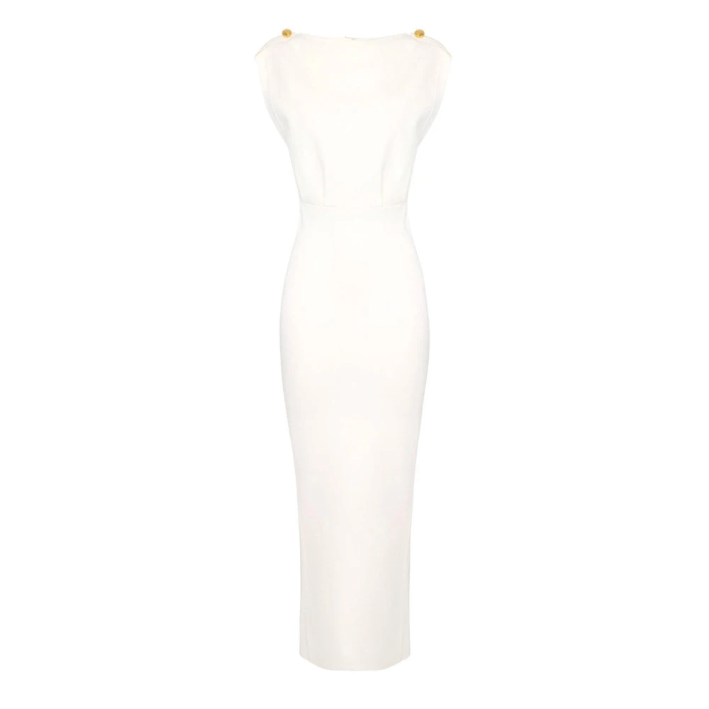 Elisabetta Franchi Beige Knitted Dresses, Female, S, Red Carpet Full Milano Stitch Knit Dress