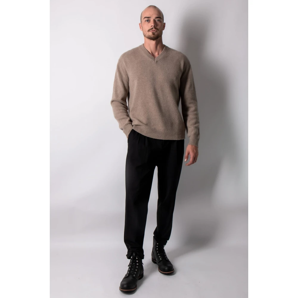 Daniele Fiesoli Bruine Melange Cashmere V-hals Trui Brown Heren