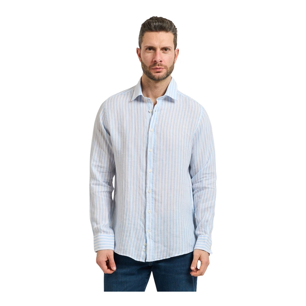 Bugatti Uomo Blu - Camicia A Righe In Lino - Shirts - 2XL