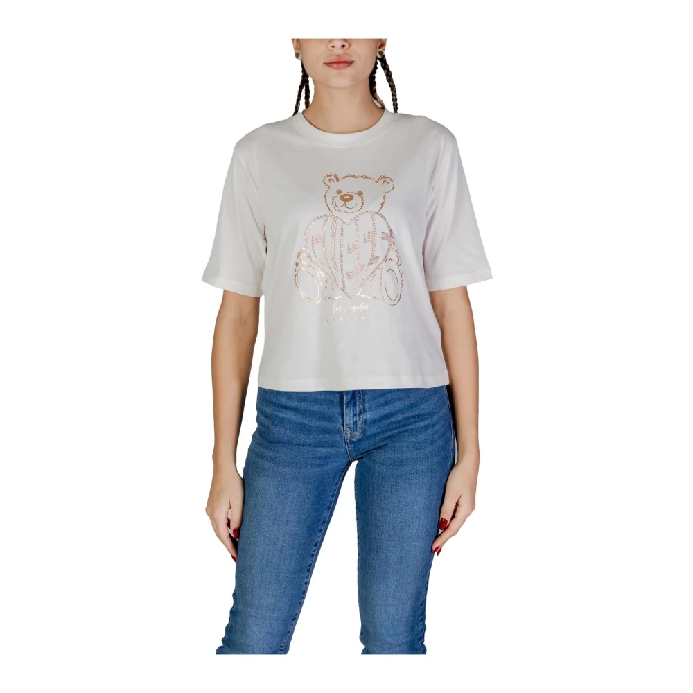 Guess Women's White Pink Teddy Bear Graphic Tee Medium