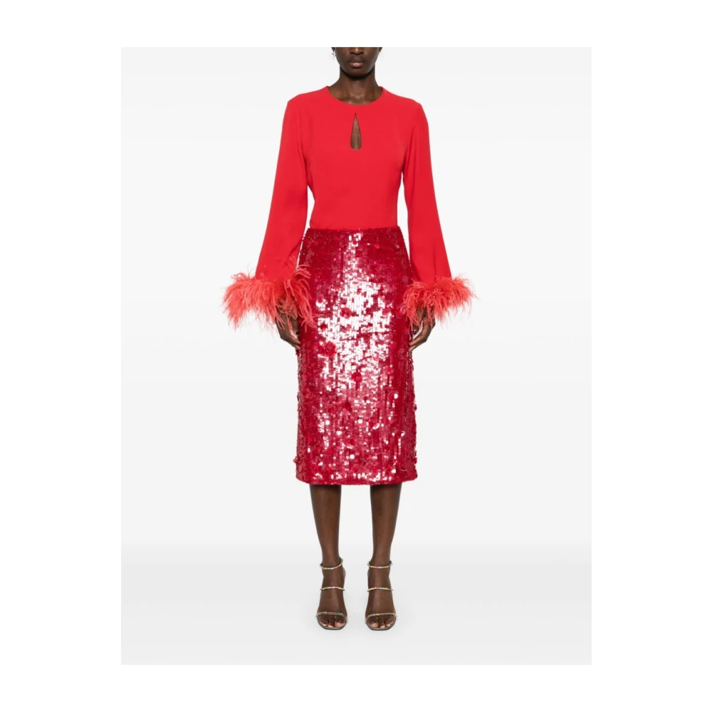 P.a.r.o.s.h. Rode Bloemen Pailletten Potlood Rok Red Dames