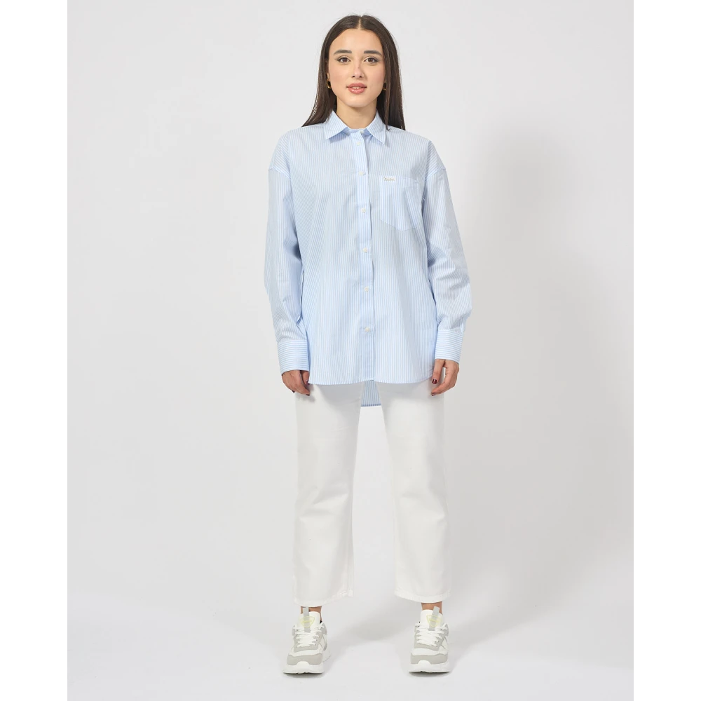 Guess Blauw Gestreepte Oversized Shirt Blue Dames