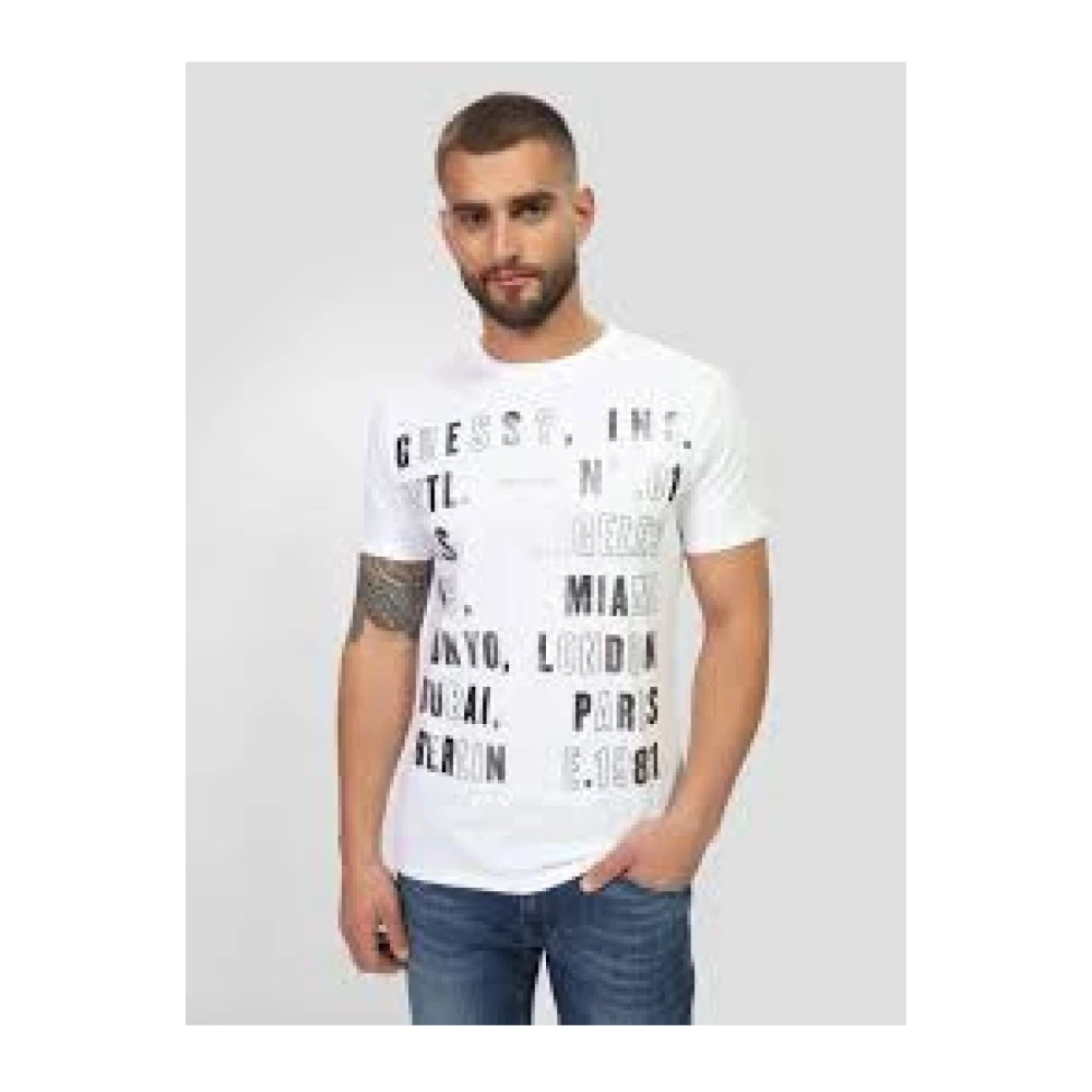 Guess Bedrukt Logo T-shirt Wit White Heren