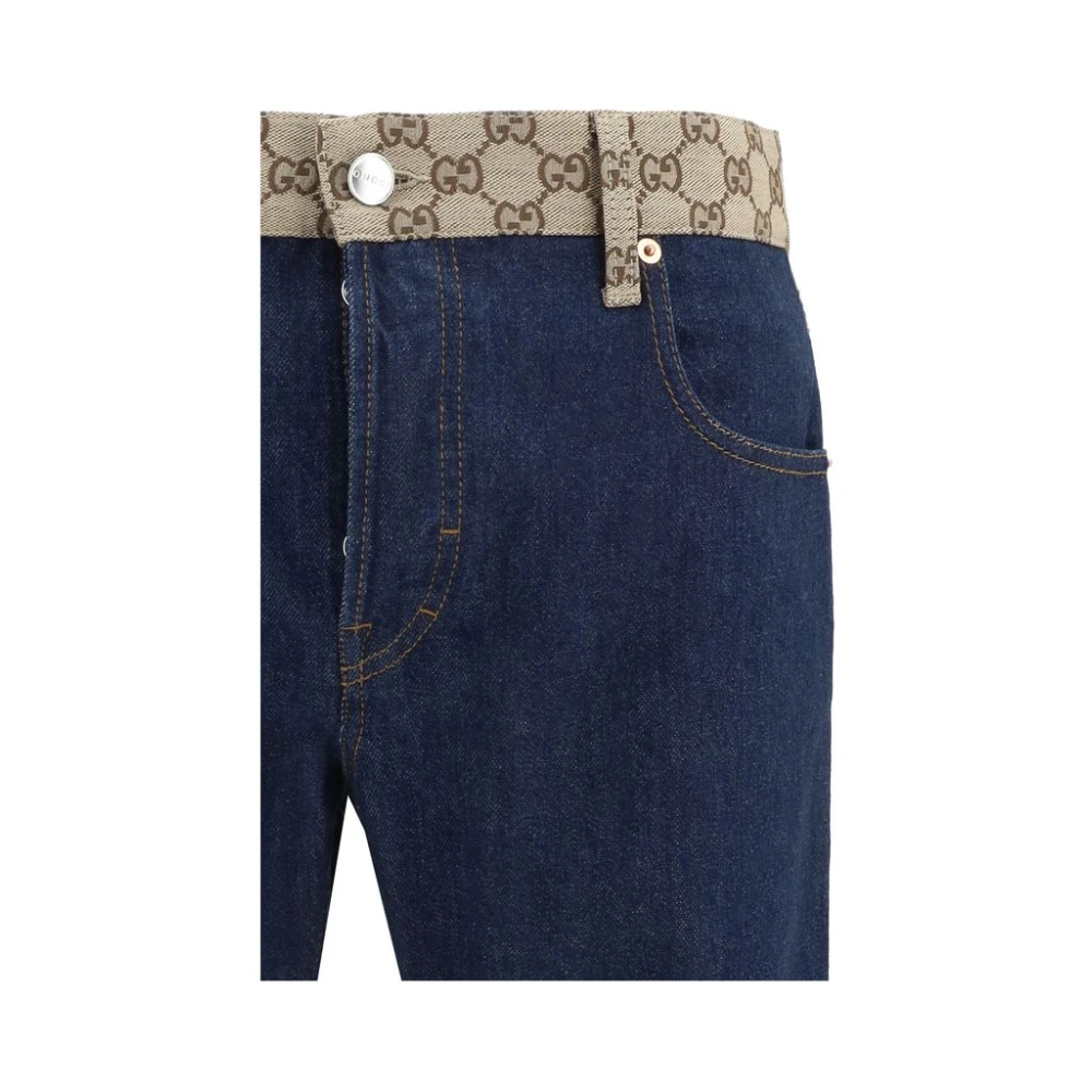 Gucci Nieuwe Taps Toelopende Jeans met GG-patroon Blue Heren