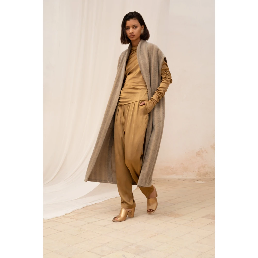 Cortana Gestreept Wol Lang Vest Brown Dames