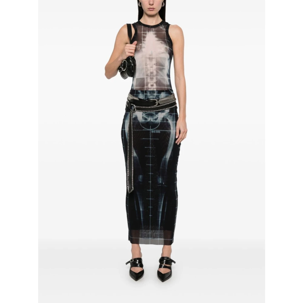 Jean Paul Gaultier Zwarte Lange Rok met Transparant Ontwerp Black Dames