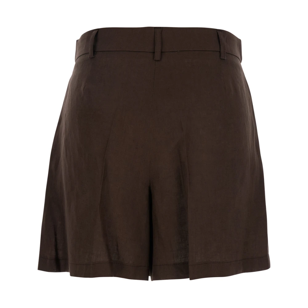 Plain Units Bruine Linnen Shorts met Riemlussen Brown Dames