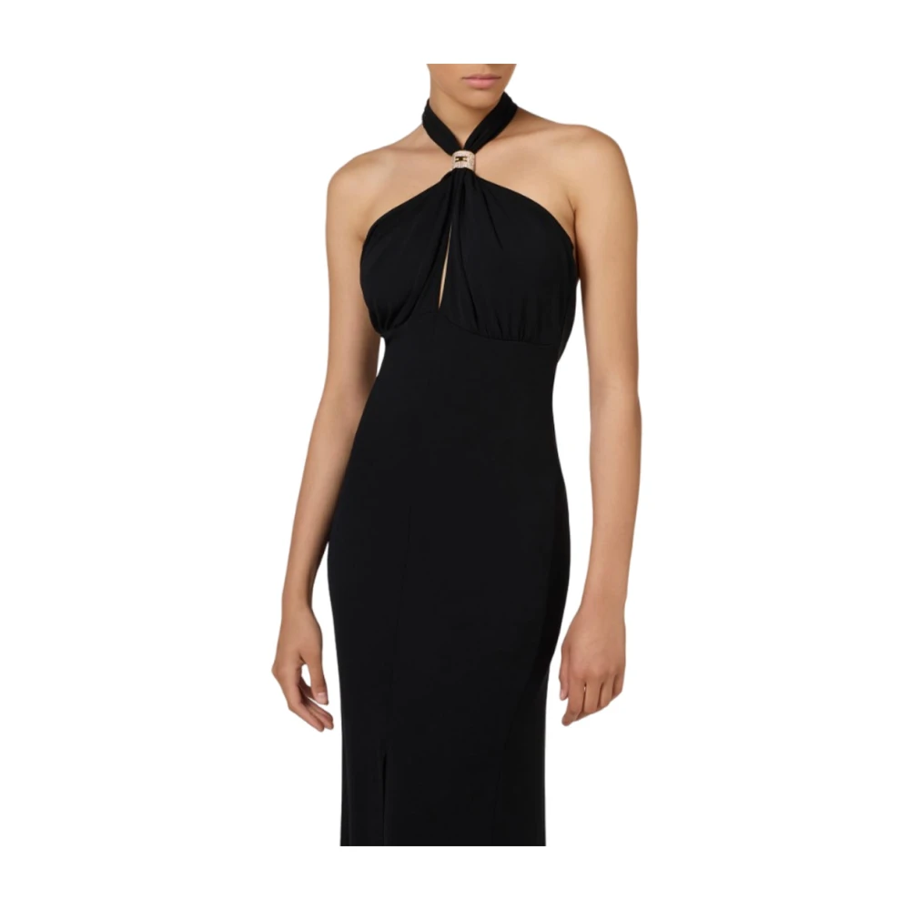 Elisabetta Franchi Rode Loper Jersey Jurk met Drapering Black Dames